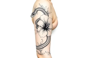 Snake with hibiscus flower tattoo idea