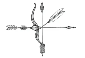 Large bow and arrow on whole arm arm tattoo idea