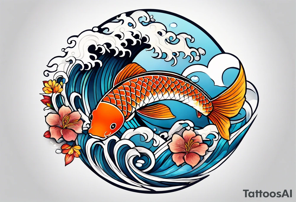 japanese wave, koi mixed with celtic pattern tattoo idea