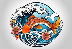 japanese wave, koi mixed with celtic pattern tattoo idea