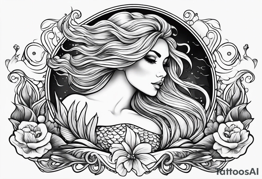 mermaid in line art american tattoo vintage style tattoo idea