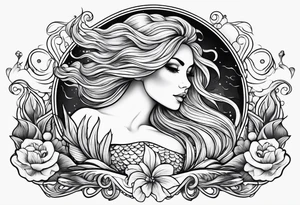mermaid in line art american tattoo vintage style tattoo idea