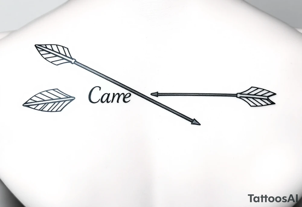 2 bow arrows one arrow is to incorporate the name Cameron and the other arrow is to incorporate the name Connor tattoo idea