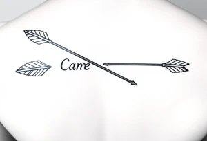 2 bow arrows one arrow is to incorporate the name Cameron and the other arrow is to incorporate the name Connor tattoo idea