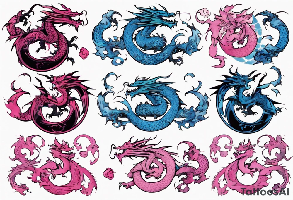 blue ying pink yang dragons tattoo idea