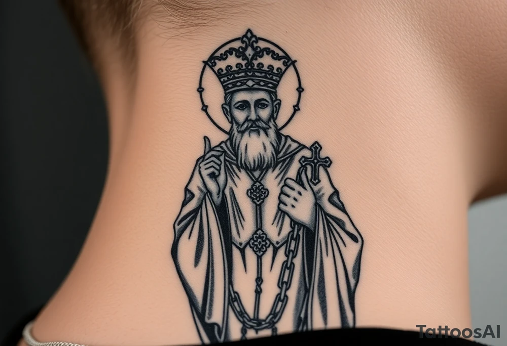 russian christian orthodox saint holding the russian orthodox thurible chains tattoo idea