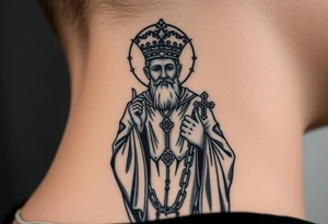russian christian orthodox saint holding the russian orthodox thurible chains tattoo idea