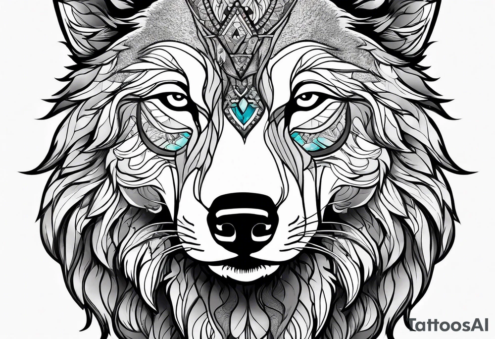 Wolf with beard tattoo idea