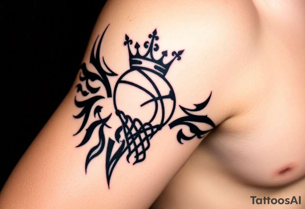 Basketball and basketball hoop with a crown tattoo idea