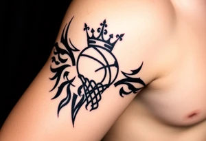 Basketball and basketball hoop with a crown tattoo idea