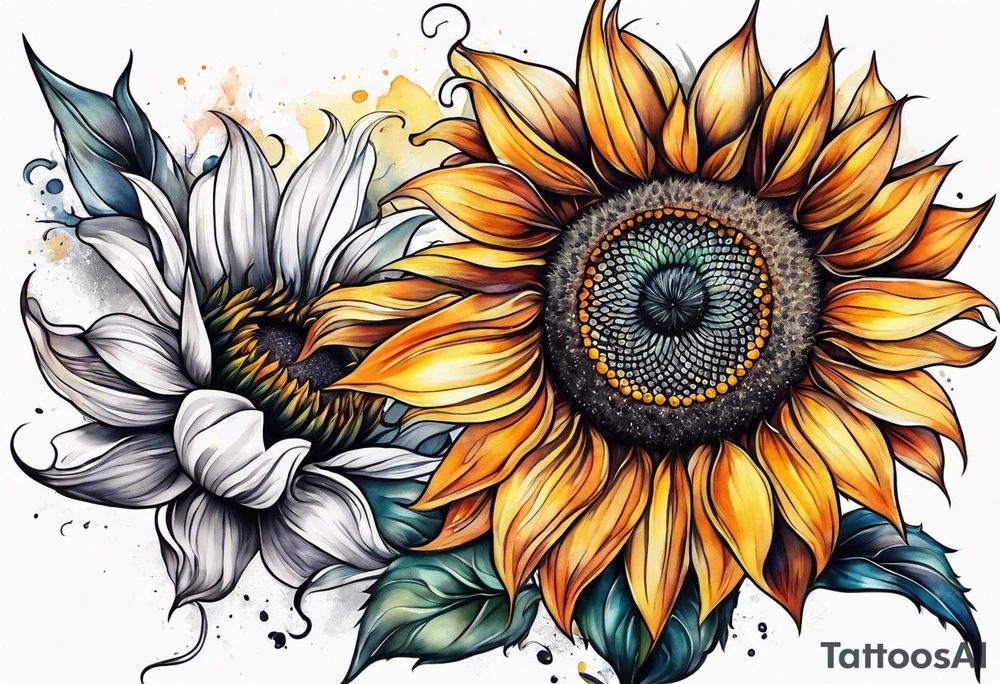 Flower fire an a sunflower tattoo idea