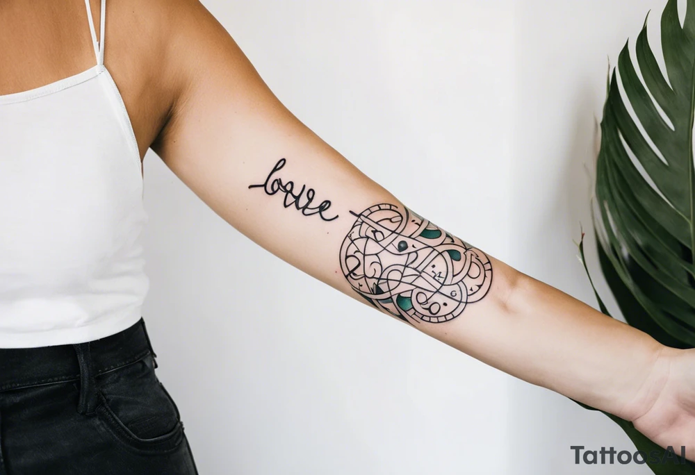 band for around an arm, incorporating the word love tattoo idea