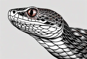 black and white drawing of a snake head with copper eyes an open mouth tattoo idea