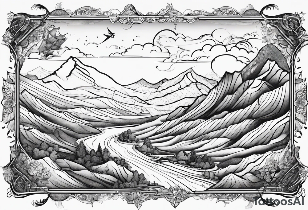 Treasure map dotted line windy trail with an X at the end tattoo idea
