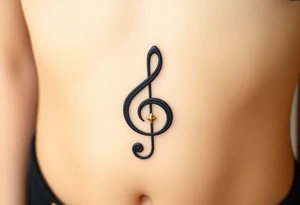 A geometric treble clef with sharp lines, made from bold black ink and accented with geometric shapes in gold tattoo idea