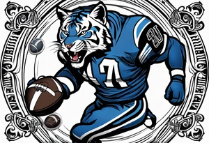 blue wildcat half black boy in football attire  morphing into football game night tattoo idea