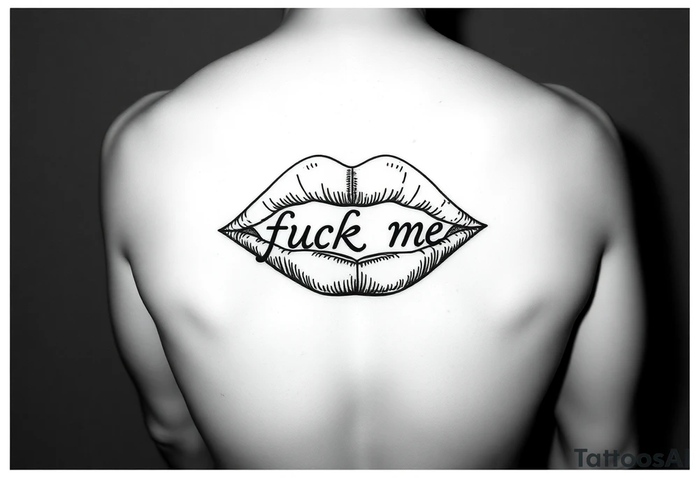 Set of lips with the words fuck me written in them tattoo idea