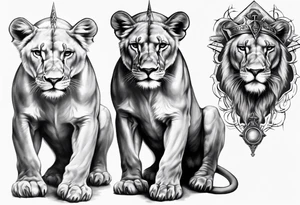 Lioness standing next to a Templar tattoo idea