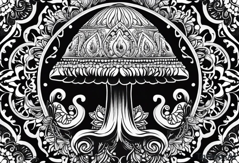 Shaggy cap mushroom dripping ink off cap mandala henna black tattoo design tattoo idea