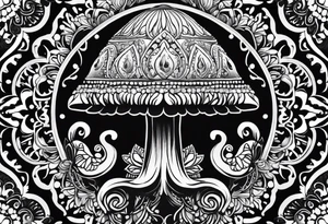Shaggy cap mushroom dripping ink off cap mandala henna black tattoo design tattoo idea