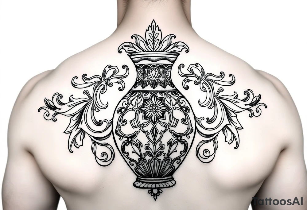 Large Decorative ornamental vase tattoo idea