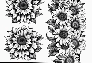 Arm sleeve Foral sunflower and roman numeral tattoo idea