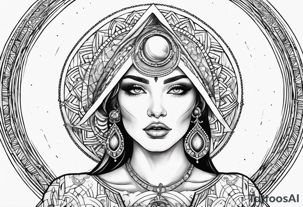 Woman holding orb of divinity directly over her head tattoo idea