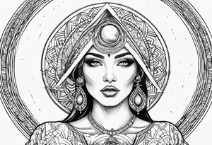 Woman holding orb of divinity directly over her head tattoo idea