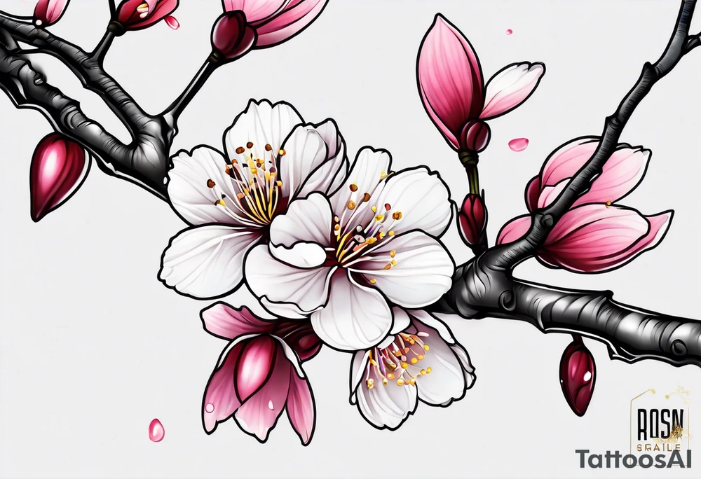 Skinny cherry blossom branch tattoo idea