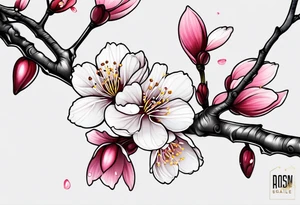 Skinny cherry blossom branch tattoo idea
