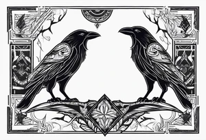 raven and wolf facing the front tattoo idea
