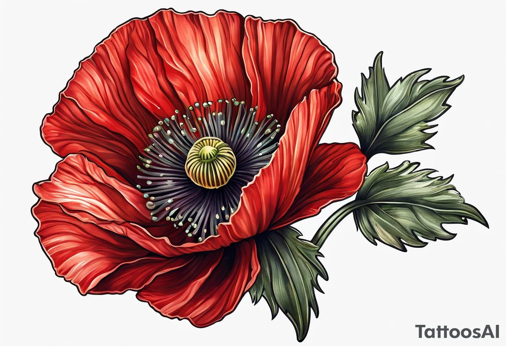 Long red poppy flower tattoo idea