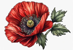 Long red poppy flower tattoo idea