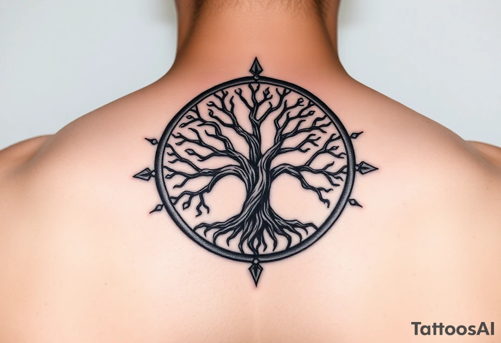 yggadrisl tree of life with circle tattoo idea