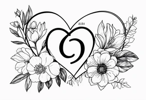Heart with September birth flowers with the name Cameron and the time 8:34am tattoo idea