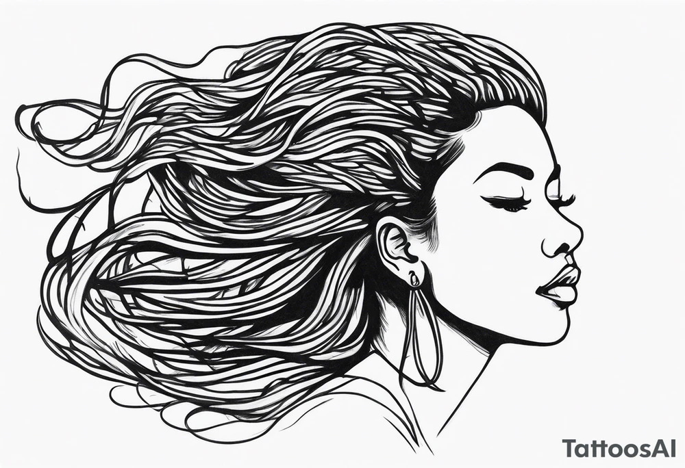 Draw a women head with real dread locks flying in the air tattoo idea