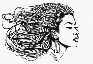Draw a women head with real dread locks flying in the air tattoo idea