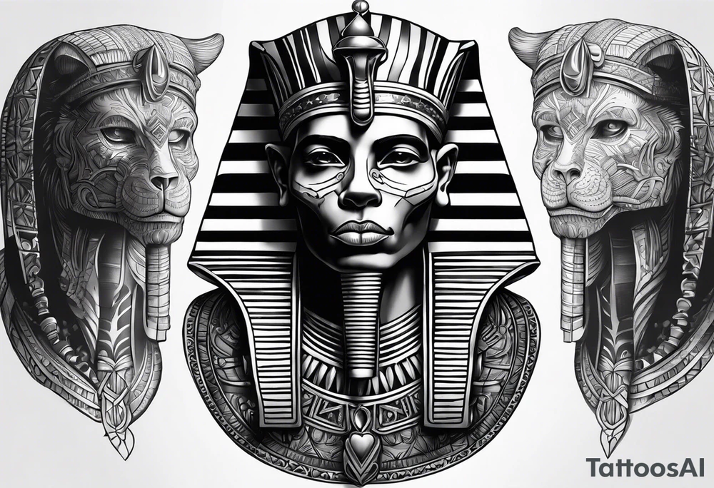 Black pharaoh skull realistic tattoo idea