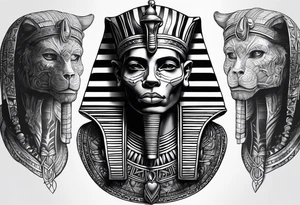 Black pharaoh skull realistic tattoo idea