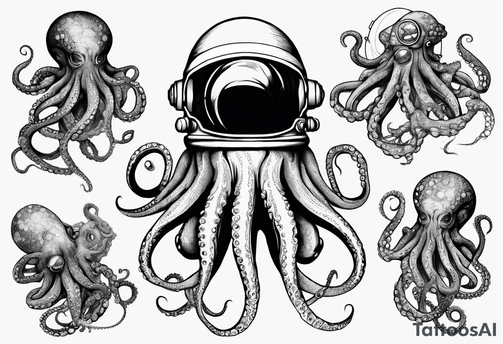 Astronaut wrapped up in an octopus’ tentacles tattoo idea