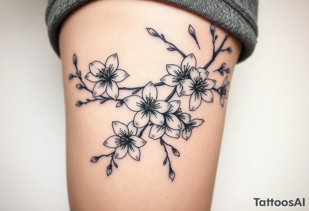 delicate cherry blossoms swirling in spring breeze with petals tattoo idea