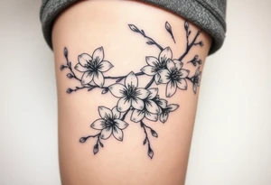 delicate cherry blossoms swirling in spring breeze with petals tattoo idea