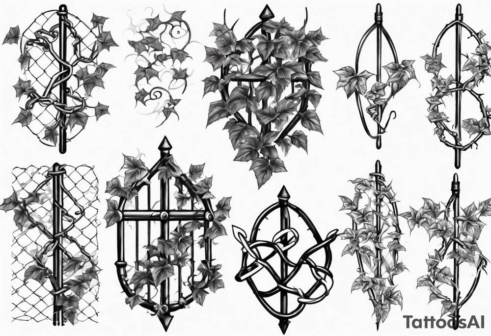 chain link fence with pointy ivy tattoo idea