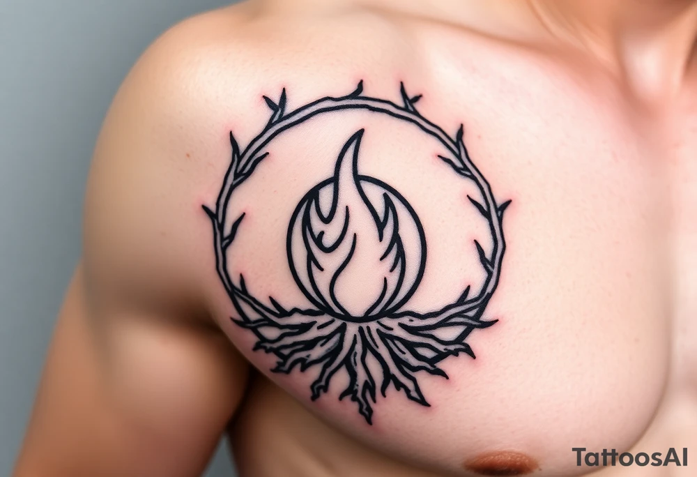 a round flame imprisoned in a roots circle tattoo idea
