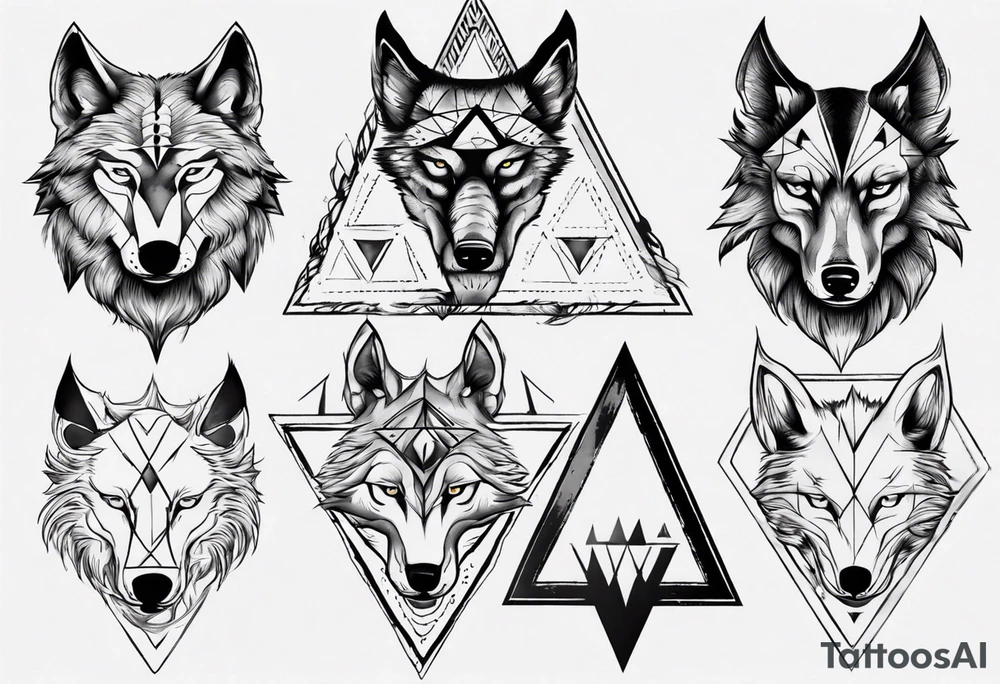 wolf head with a triangle shape tattoo idea