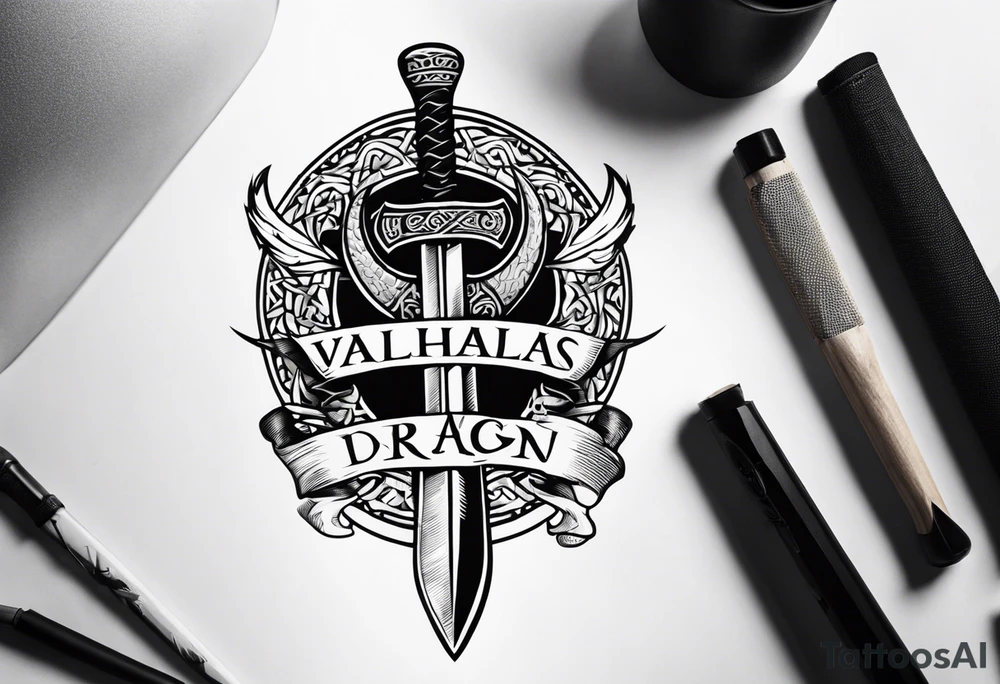 Valhalla sword dragon head axe viking church tattoo idea