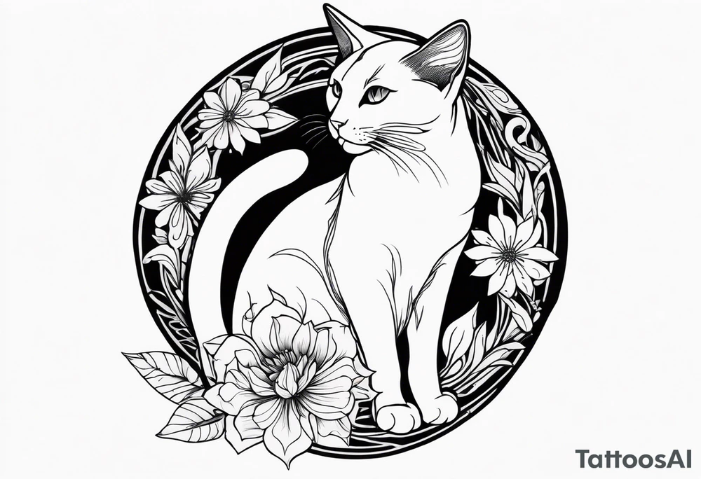 Art nouveau forearm tattoo of cat in flowers tattoo idea