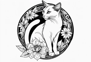 Art nouveau forearm tattoo of cat in flowers tattoo idea