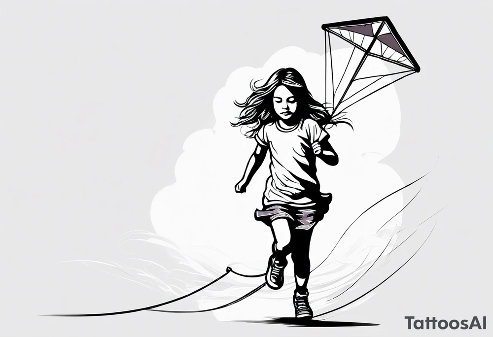 a little girl running away holding a kite tattoo idea