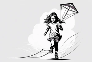 a little girl running away holding a kite tattoo idea